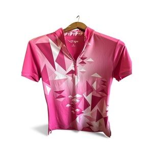 TGW Women’s Medium Pink Geometric Golf Short Sleeve Athletic Top Cycling Jersey